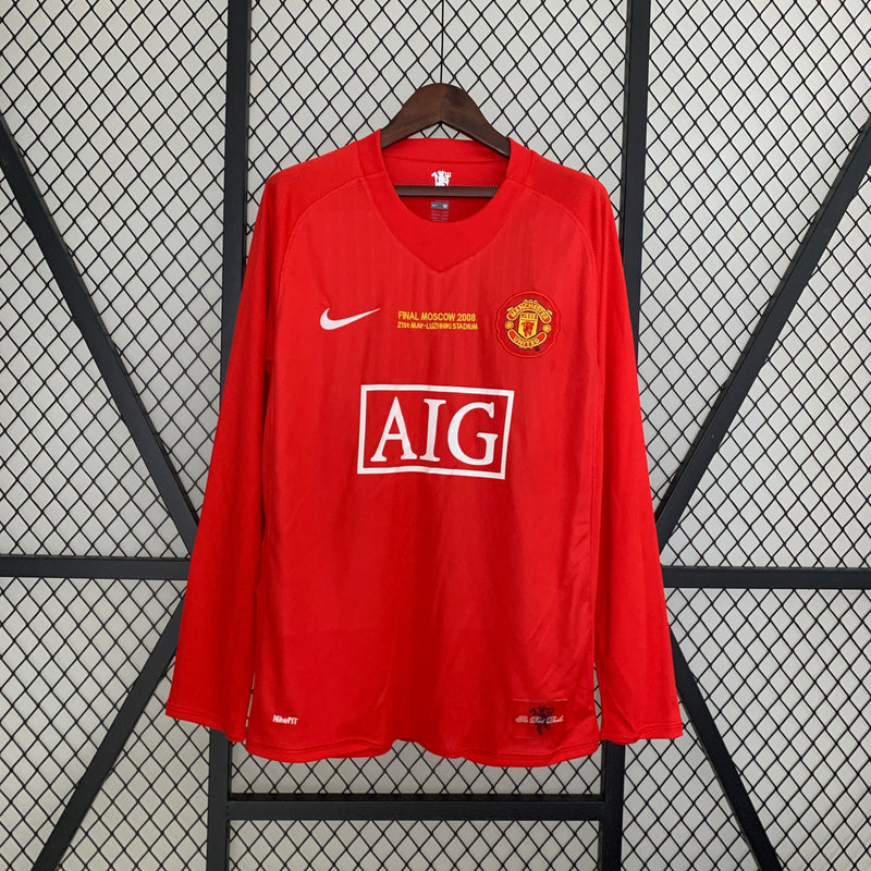 Camisa Manchester United Retro Manga Larga Home 2007/08